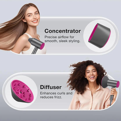 BABONIR Ionic Hair Dryer 1875W Quick-Dry, Frizz Reduction, Concentrator & Diffuser Accessories, Lightweight & Quiet, Foldable Travel Design,Adaptable to All Hairstyles,Blow Dryer,Compact Design for Women and Men,Holiday Gift,Grey,Pink,Summervibes Summervi