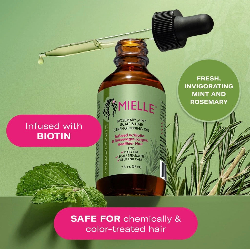 Aceite de Romero y Menta Mielle con Biotina para Cuero Cabelludo y Cabello – 2 oz (59 ml)