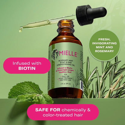 Aceite de Romero y Menta Mielle con Biotina para Cuero Cabelludo y Cabello – 2 oz (59 ml)
