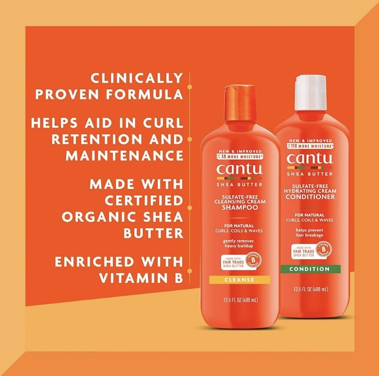 Cantu Shea Butter Sulfate-Free Shampoo& Conditioner Duo para Cabello Rizado (13.5 oz c/u)