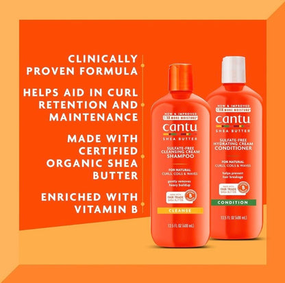 Cantu Shea Butter Sulfate-Free Shampoo& Conditioner Duo para Cabello Rizado (13.5 oz c/u)