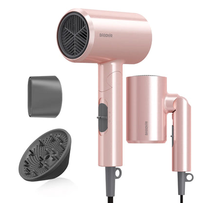 BABONIR Ionic Hair Dryer 1875W Quick-Dry, Frizz Reduction, Concentrator & Diffuser Accessories, Lightweight & Quiet, Foldable Travel Design,Adaptable to All Hairstyles,Blow Dryer,Compact Design for Women and Men,Holiday Gift,Grey,Pink,Summervibes Summervi